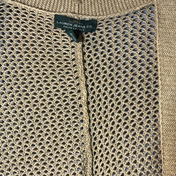 Ralph Lauren Jeans Co. LAL Long Open Fringe Cardigan Women’s XL Crochet Tan - Picture 6 of 8